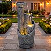 Autodaya 31" Modern Outdoor Water Fountain with Lights, Fluted Concrete $129.96