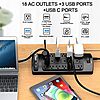 $17.94* | Powsav 18-Outlet 6' Flat Plug Surge Protector w/ 4 USB Ports (Black) at Amazon