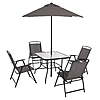 Mainstays Albany Lane 6-Piece Steel Outdoor Patio Dining Set with Umbrella, Gray or Tan, $97, FS, Walmart