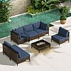 Grand patio Wicker Patio Furniture Set, All Weather Outdoor Sectional Sofa with Blue Thick Cushions and Coffee Table, 7 Pieces Sectional, Brown $299.99